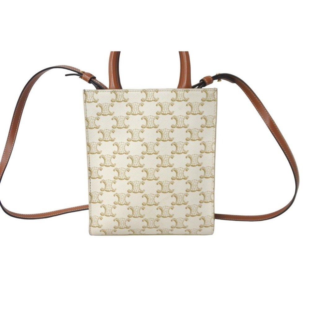CELINE Vertical Cabas Triomphe shoulder bag white brown - Picture 3 of 10